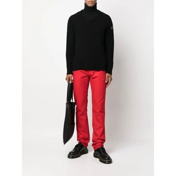 Raf Simons Logo Plaque Straight-leg Denim Trousers M Red New - Picture 16 of 16